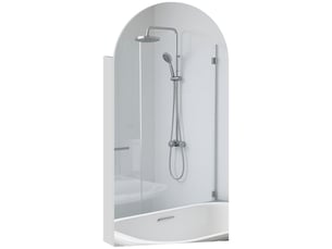 Armoire murale salle de bain avec miroir, meuble salle de bain sans cadre en arche et étagères en verre réglables, blanc