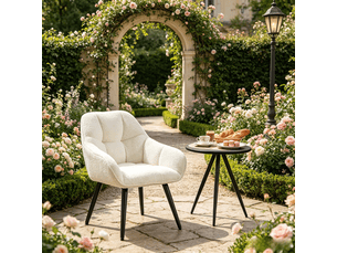 Fauteuil ergonomique avec accoudoirs et patins réglables en tissu bouclette crème, 52 × 78,5 × 53,5 cm