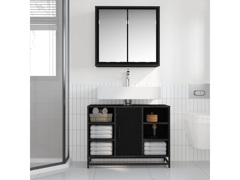  Ensemble de mobilier de salle de bain 2 pc chêne noir cf64103  - Conforama D