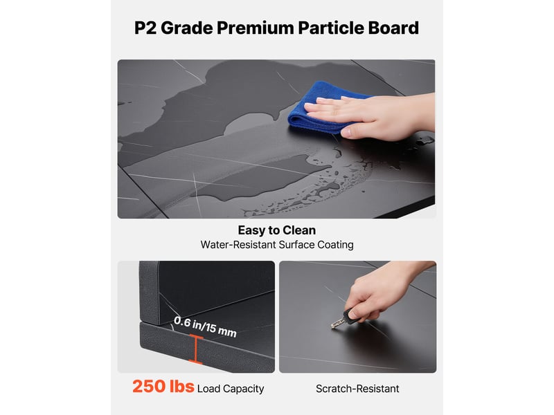 Vevor plan de travail pour lave-linge et sèche-linge 137x69,9 cm, panneau p2 15 mm, noir, capacité 113 kg, avec rebord et 2 crochets XYTM0929BK - Conforama E