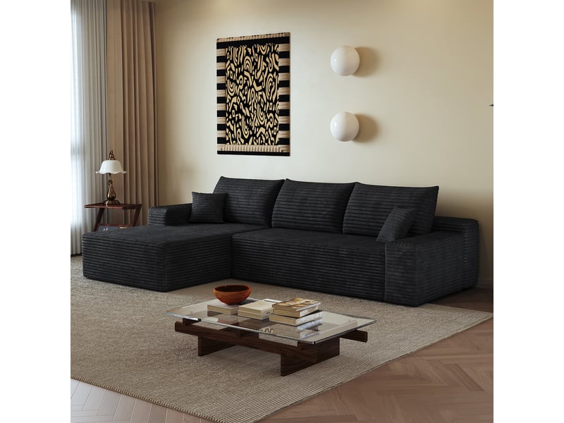  Canapé d'angle modulaire 270 x 175 x 83 cm 2 places en l, assise profonde, sans montage, canapé compressé, noir Bliss Lite - Conforama E