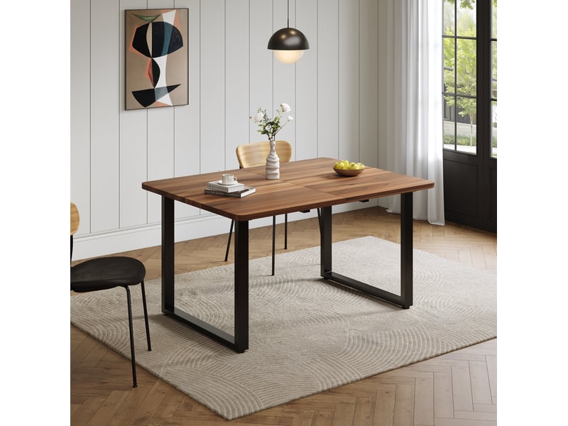  Table à manger extensible 140180220x80x75 cm en mdf couleur bois foncé et noir, design industriel  - Conforama E