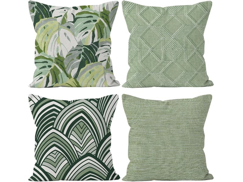  Housses de coussin 45 x 45 cm lot de 4 coussin exterieur impermeable vert double face doux taie oreiller housse coussin feuilles coussin canape pour jar  - Conforama A