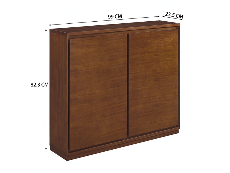  Buffet étroit 99x23,5 cm avec 2 portes, grand rangement et 2 ouvertures pour prises murales, mdf, style mid-century, effet noyer  - Conforama C
