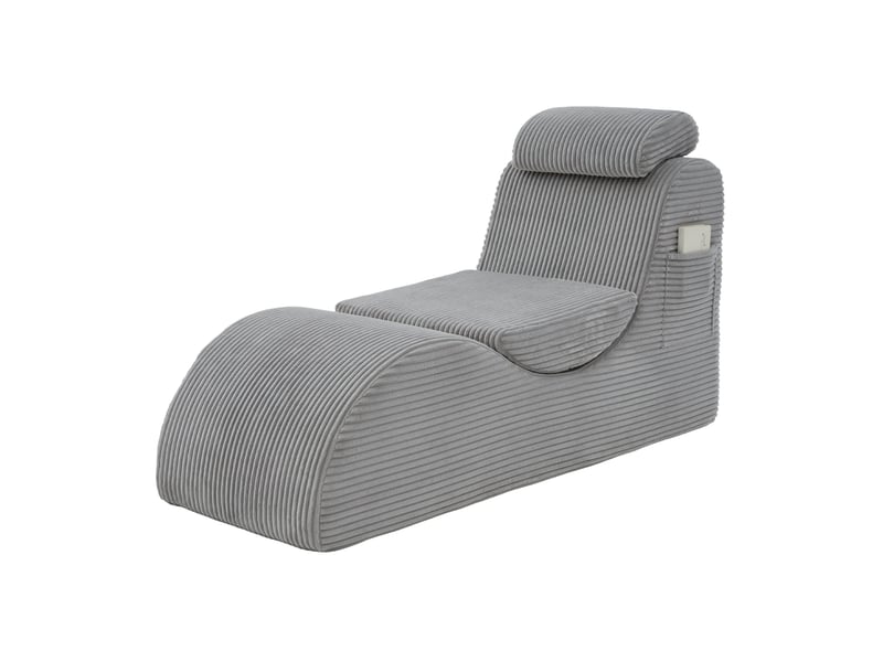  Fauteuil de relaxation 160 x 66 x 90 cm gris clair en corduroy, dossier ergonomique et poche latérale  - Conforama D