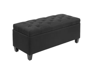 Banquette coffre noire en lin, rangement, polyester, bois d’hévéa, 100 x 40 x 44 cm