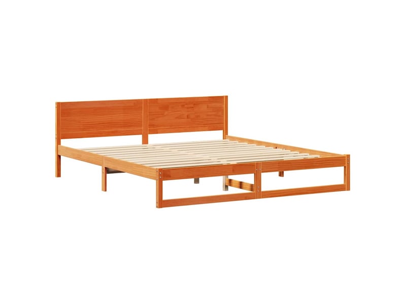  Lit double- lit adulte -  cadre de lit avec tête de lit brun  200 x 200 cm pin massif  - Conforama C