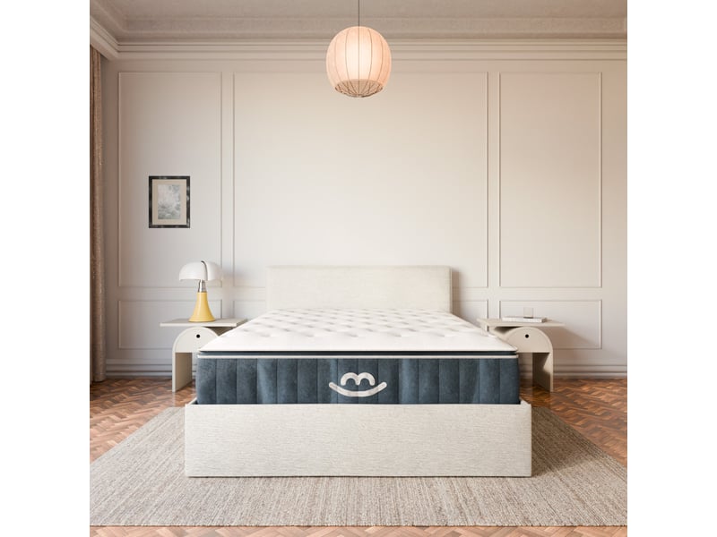  Pack lit coffre et matelas hybride 160x200cm épais 30cm couleur blanc crème avec tête Célia &amp; Victoria - Conforama D