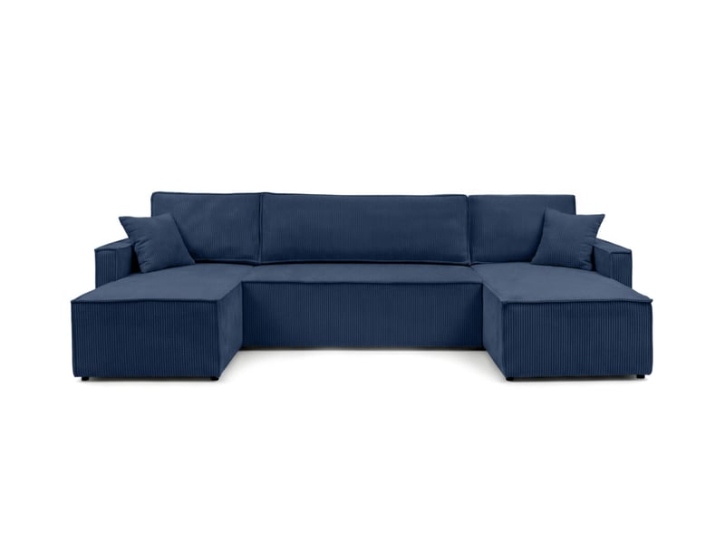  Farah - canapé d'angle panoramique convertible 6 places accoudoirs slim en velours cotelé  - Conforama E