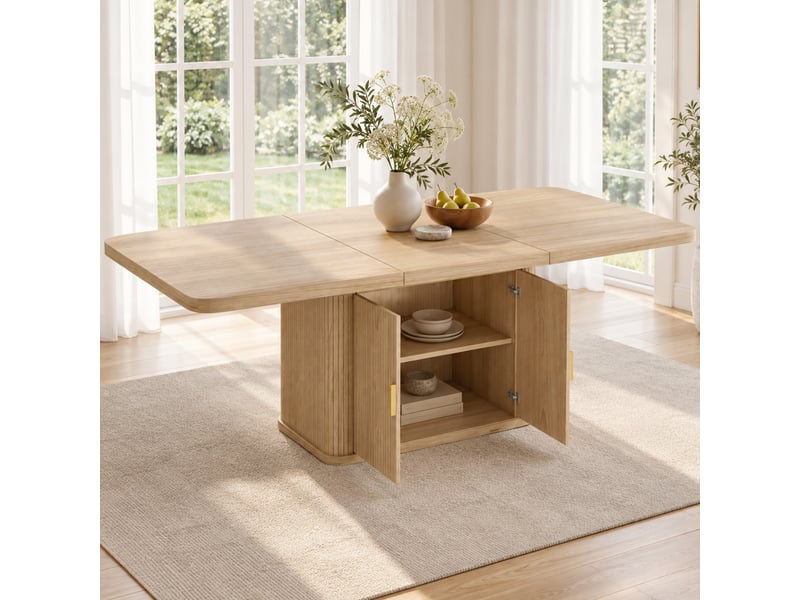  Table à manger extensible 200x90x75 cm - rectangulaire - 6-8 personnes - rangement intégré - mdf - chêne CozyNest - Conforama D
