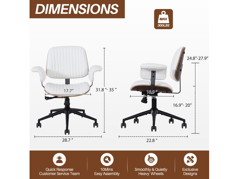  Fauteuil de bureau beige en cuir pu, pivotant à 360°, réglable en hauteur et à roulettes  - Conforama E