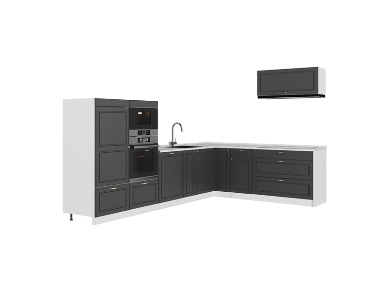 Vicco cuisine en angle, anthrazit-gold landhausblanc, 327x60cm, pt marbre - Conforama A