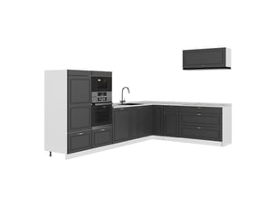 Vicco cuisine en angle, anthrazit-gold landhausblanc, 327 x 227 cm, pt marbre