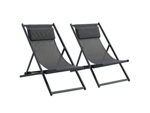 Ensemble de 2 chaises longues pliantes en aluminium avec dossier et appui-tête réglables sur 5 positions, 60 x 100 x 85 cm, gris