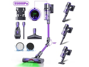 Aspirateur balai blossom dsv112a-sans fil pliable-253555kpa 65min-écran led-lampe vert anti-poussière cachée-violet