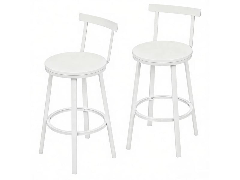  Lot de 2 tabourets de bar 51,5x51,5x89 cm, avec dossier courbé, structure en mdf et métal, chaise de bar, couleur blanc  - Conforama A