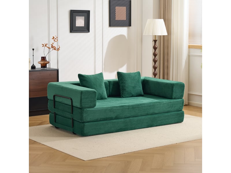 Canapé convertible, canapé-lit, en velours tricoté, vert foncé, pour salon, mobilier pour espace de vie, chambre - Conforama C