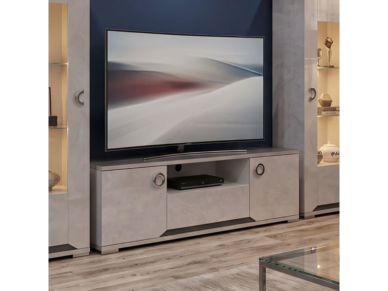 Meuble tv 2 portes 1 tiroir aspect ciment et gris anthracite - libeccio LIBECCIO - Conforama E