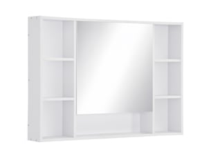 Armoire murale salle de bain avec miroir, meuble salle de bain, 7 étagères ouvertes et placard,100 x 15 x 70 cm, blanc