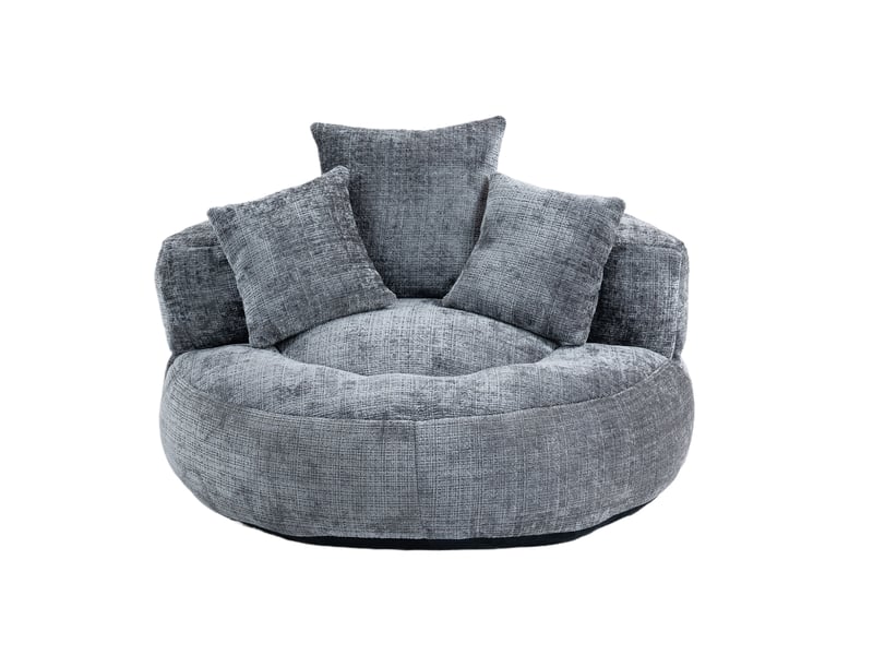 Fauteuil bean bag 108x108x52 cm dossier haut en chenille gris  - Conforama A