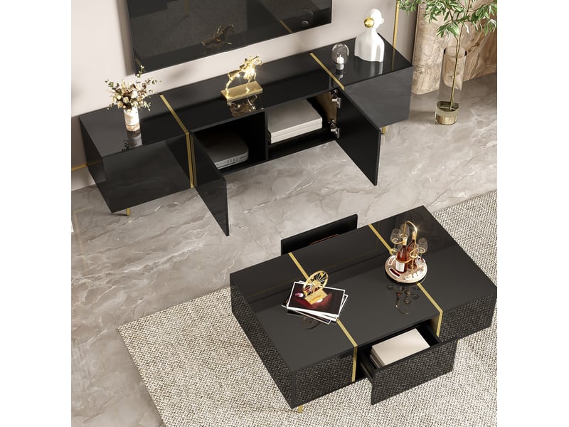  Ensemble meuble tv et table basse noir brillant – mdf, 170 cm  - Conforama C