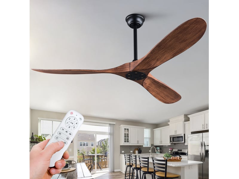  Ventilateur de plafond 132 cm sans lumière noir et noyer foncé avec télécommande  - Conforama B