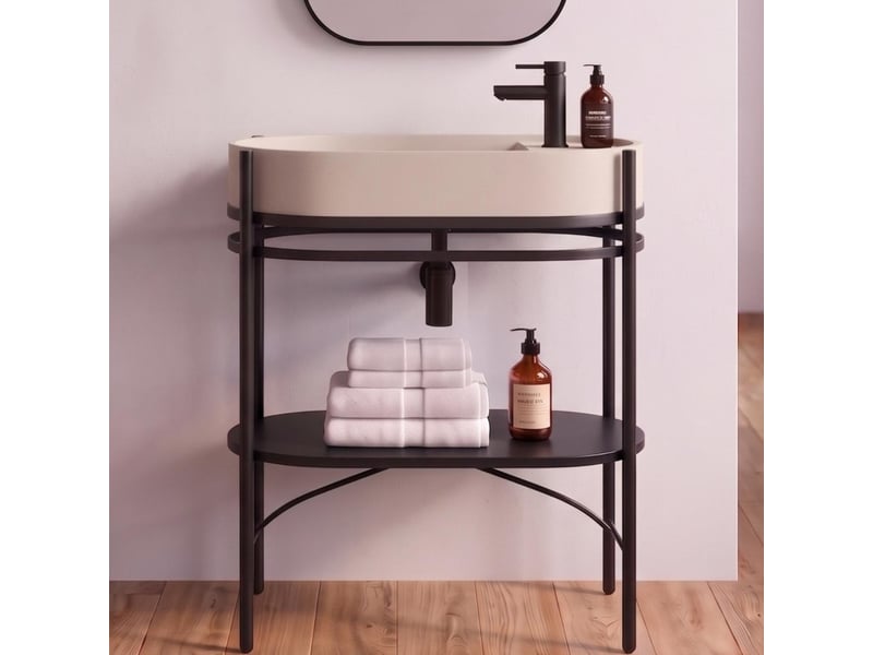  Meuble simple vasque sur pieds lucia 80cm en métal noir et vasque béton MTC 3458 - Conforama A