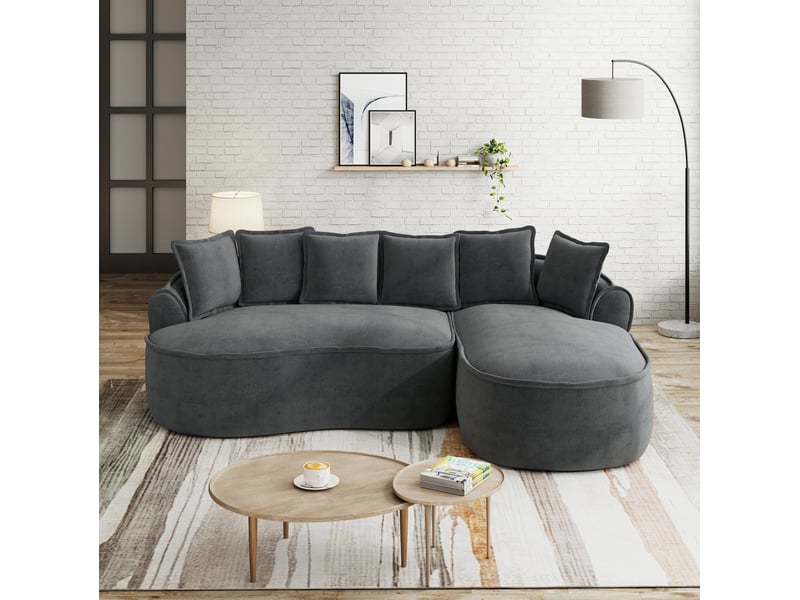 Canapé d’angle modulable 3 places en chenille gris avec méridienne 252x164 cm  - Conforama D