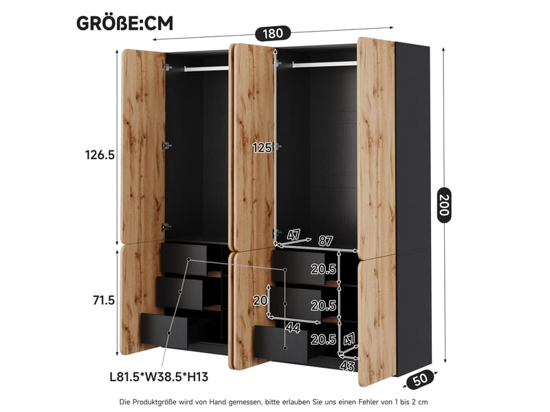  Armoire 180x50x200 cm avec 8 portes, 6 tiroirs et 2 tringles, coloris chêne  - Conforama C