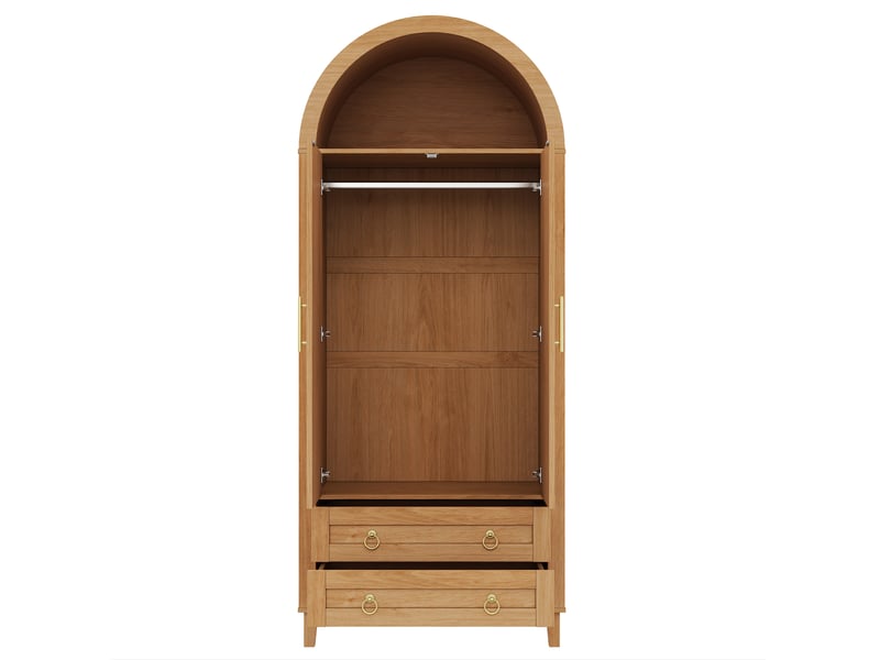  Armoire 76x50x184 cm à 2 portes avec lumière LED intégrée, en panneau de particules et mdf, coloris naturel, design simple  - Conforama E