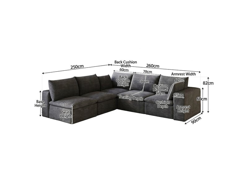  Canapé nuage en velours côtelé 5 places modulable sans structure en bois gris foncé  - Conforama E