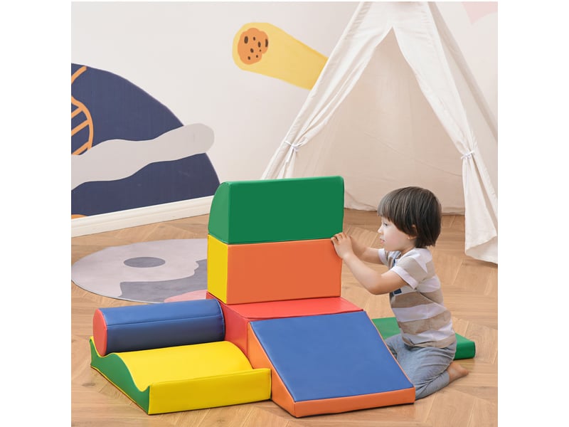  7pcs module motricité bébé parcours motricité bébé blocs de construction en mousse epe avec housse en polyuréthane - jouets éducatifs pour enfants d'âge préscolaire, multicolore  - Conforama B