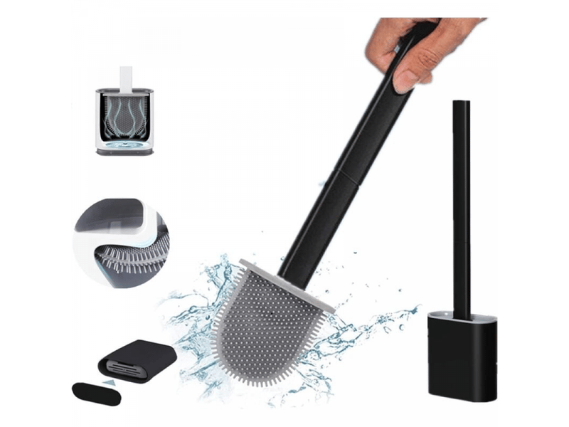  X brosse wc et support en silicone tpr noir, amovible, avec base de filtre à eau  - Conforama B
