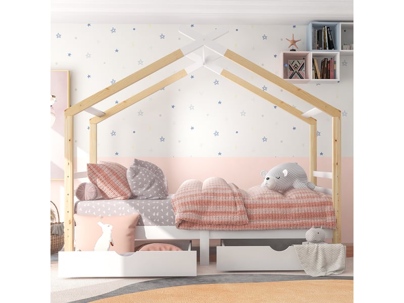  Lit en bois massif blanc et couleur bois 96x210 cm  - Conforama E
