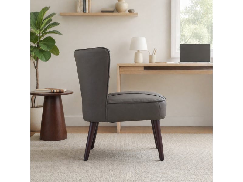  Fauteuil lounge sans accoudoirs,56x62x72 cm,piètement bois,cuir,gris  - Conforama B