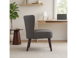 Fauteuil lounge sans accoudoirs,56x62x72 cm,piètement bois,cuir,gris