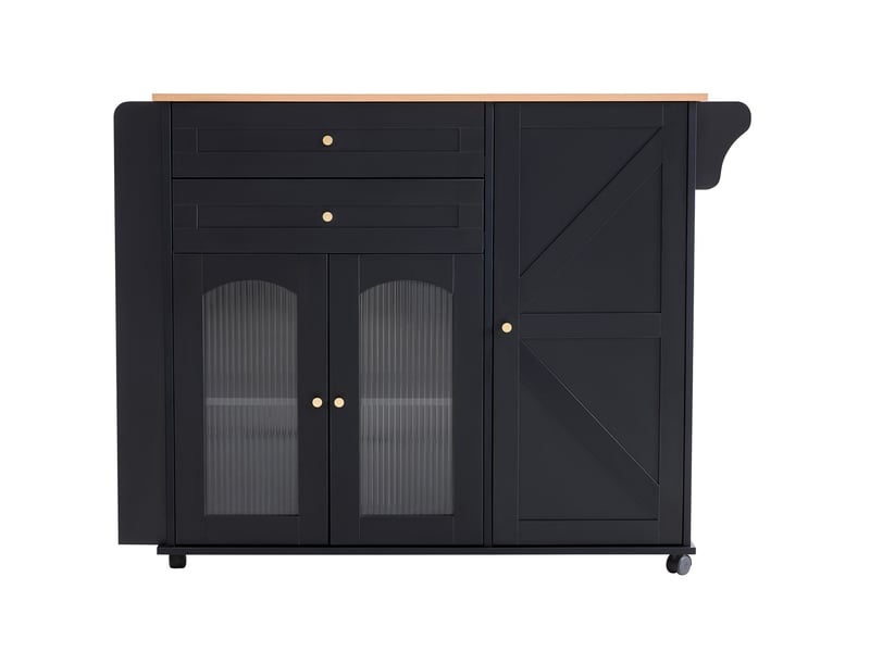  Îlot de cuisine mobile 110 cm avec plateau rabattable, 2 tiroirs, noir naturel  - Conforama A