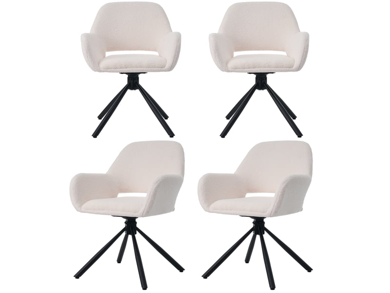  Chaise de salle à manger lot de 4, 60x60x80 cm, chaise tournante avec accoudoirs, blanc, sherpa, design  - Conforama A