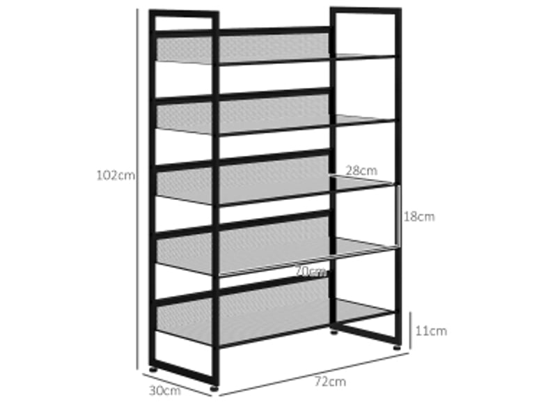  Meuble à chaussures à 5 étagères ajourées avec dos de protection pour entrée et salon, acier noir, 72 × 30 × 102 cm  - Conforama D