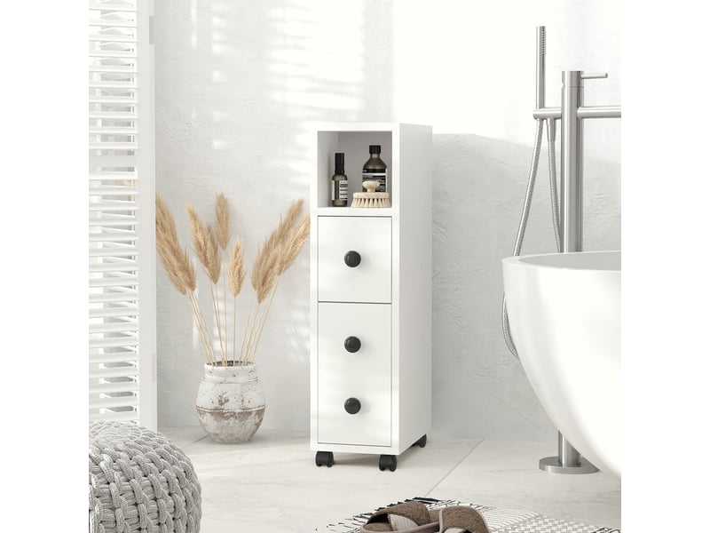  Porte-papier toilette – armoire à papier toilette – 3 étagères + tiroir coulissant – finition blanche  - Conforama C