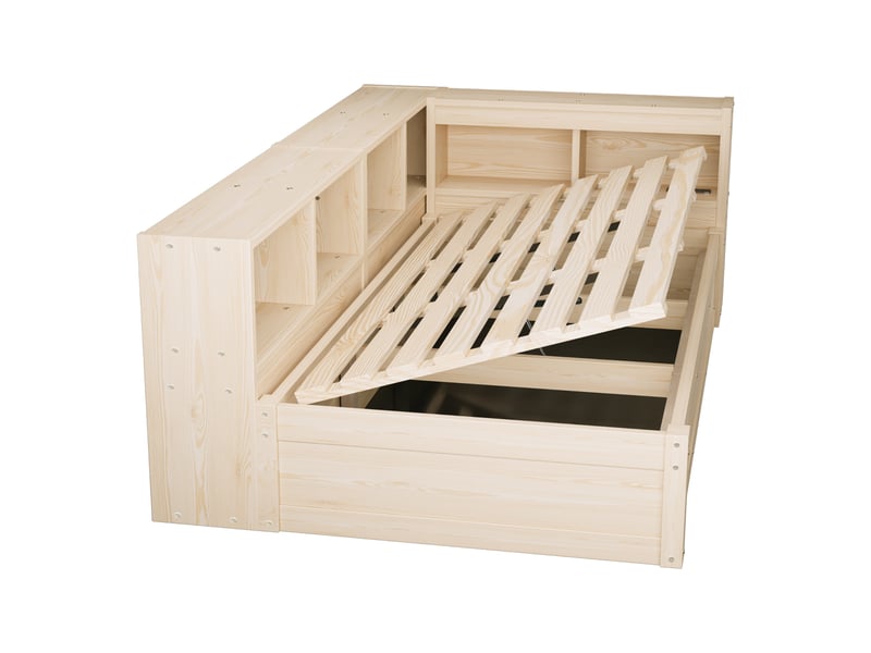  Lit banquette 90 × 200 cm bois naturel avec prise européenne, compartiments, led et relevage  - Conforama A