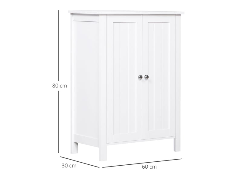 Meuble de salle de bain gain de place, meuble de salle de bain multifonctionnel avec 2 étagères, 2 portes, poignées en mdf, 60 x 30 x 80 cm, blanc - Conforama E
