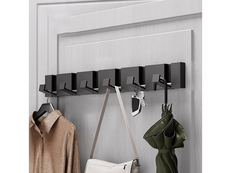  Porte-manteau mural rabattable, pratique, métal robuste patère porte manteau - 6 crochets rabattables noir  - Conforama A