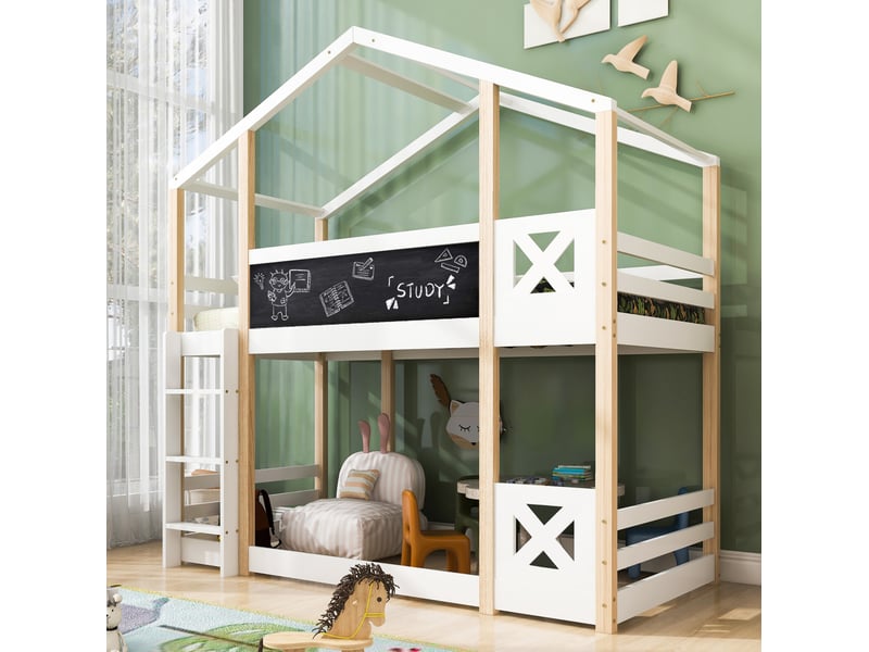  Modenvie lit mezzanine enfant 90x200 cm - avec tableau et échelle, sommier inclus, sans matelas - blanc  - Conforama D