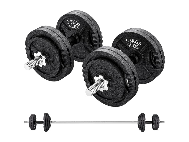  Kit de musculation 2 en 1 de 42 kg avec 14 disques, barre et haltères, acier, 180 x 24 x 24 cm, noir  - Conforama B