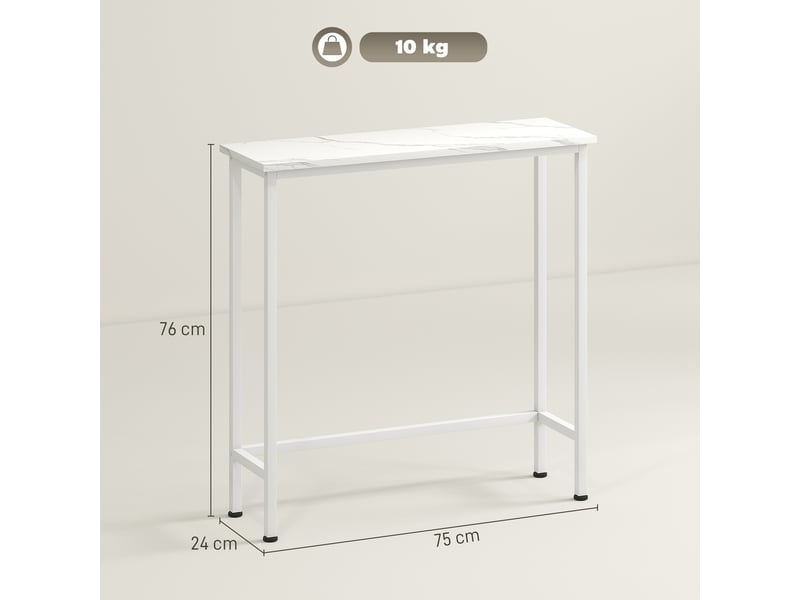  Console, table d'entrée avec pieds réglables et système anti-basculement, 75 x 24 x 76 cm, idéale pour les petits espaces, blanche  - Conforama E