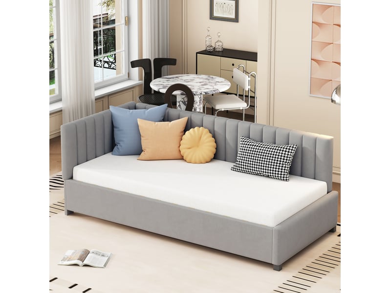  Modenvie lit banquette 90x200 cm - velours avec sommier à lattes, dossier réversible, sans matelas - gris  - Conforama B