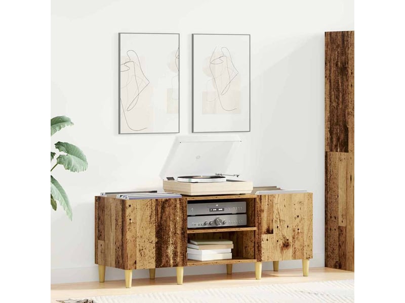 Meuble à vinyles, meuble de rangement salon 121 x 38 x 48 cm bois d'ingénierie bois ancien - Conforama B
