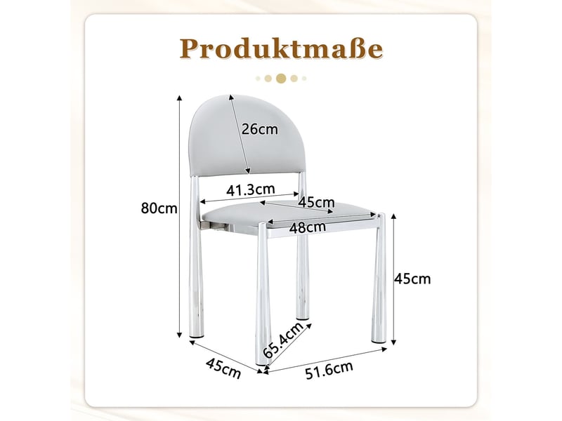  Chaise repas 80 cm 2 chaises dossier demi-rond cuir pu piètement métal assise rembourrée style moderne élégant robuste  - Conforama C