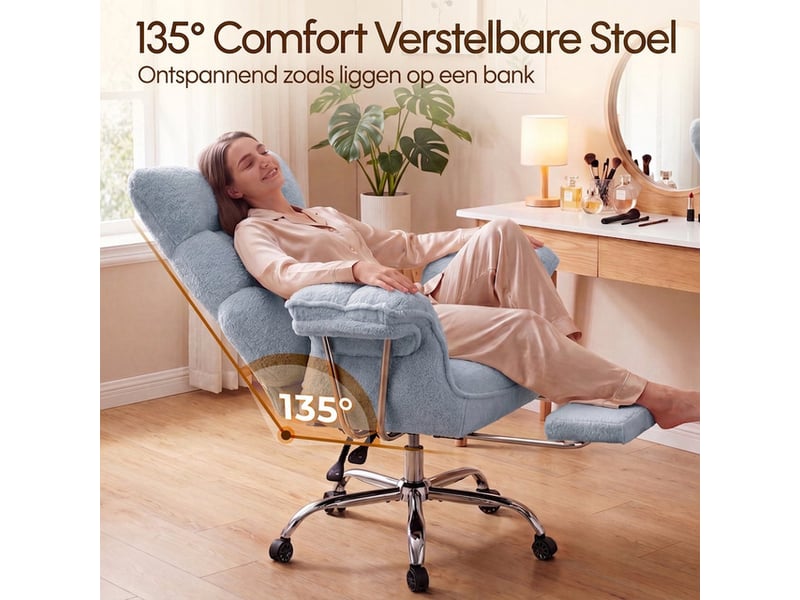  Dowinx fauteuil gaming ergonomique avec repose-pieds, ressorts ensachés, revêtement teddy fleece, charge max. 181 kg, bleu  - Conforama C
